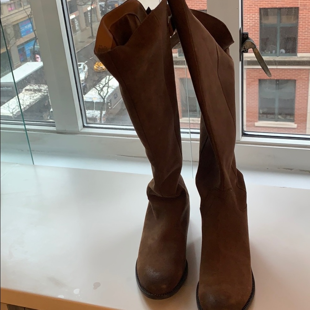 Distressed Brown Suede Extended Calf Boots